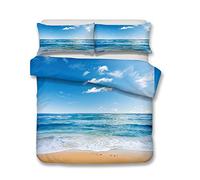 Andrui Parure de lit Mer Océan Plage Vague Coucher de Soleil Multicolore Housse de Couette 200x200cm et Taies d'oreiller 65x65cm Romantique Paysage Linge de Lit Couvre-Lit Parure de Lit