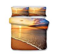 Andrui Parure de lit Mer Océan Plage Vague Coucher de Soleil Multicolore Housse de Couette 200x200cm et Taies d'oreiller 65x65cm Romantique Paysage Linge de Lit Couvre-Lit Parure de Lit