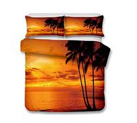 Andrui Parure de lit Mer Océan Plage Vague Coucher de Soleil Multicolore Housse de Couette 200x200cm et Taies d'oreiller 65x65cm Romantique Paysage Linge de Lit Couvre-Lit Parure de Lit