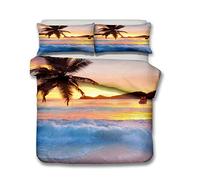 Andrui Parure de lit Mer Océan Plage Vague Coucher de Soleil Multicolore Housse de Couette 200x200cm et Taies d'oreiller 65x65cm Romantique Paysage Linge de Lit Couvre-Lit Parure de Lit