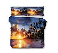 Andrui Parure de lit Mer Océan Plage Vague Coucher de Soleil Multicolore Housse de Couette 220x240cm et Taies d'oreiller 65x65cm Romantique Paysage Linge de Lit Couvre-Lit Parure de Lit