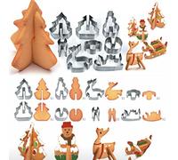 Andux Zone 3D Cookie Cutter 8 pièces Set en Acier Inoxydable 430 Santa scénario Biscuit Moule DIY Baking Tools | Bonhomme de Neige + Arbre de Noël + cerf + traîneau | BGMJ-04