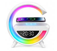 Andymoro Réveil Lumineux Lampe Ambiance G avec Horloge LED Intelligente | Ambiance Lumière Enceinte Bluetooth Charge Sans Fil Chargeur Induction 13 Couleurs Reveil Simulateur d'Aube pour Noël Chambre
