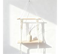 ANEELV Étagère Murale Macramé Bois Boho Suspendue Naturel | Étagère suspendue tissée main, pin et coton. Polyvalente pour déco, rangement et plantes.