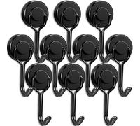 Anelueeoo Lot de 10 crochets magnétiques extra puissants - Noir - 20 mm - Rotatifs - Petits aimants en néodyme - Avec crochet - Pour cuisine, réfrigérateur, casier, barbecue