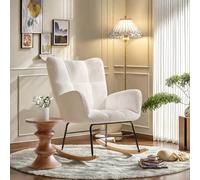 Aneutr Fauteuil à Bascule Scandinave Rocking Chair avec Accoudoirs, Surface en Tissu Peluche, Fauteuil Lecture Chaise d'allaitement Ergonomique pour Chambre, Salon, Balcon (Beige 1)