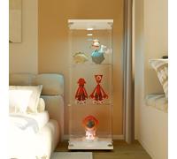 Aneutr Vitrine en Verre avec LED, Vitrine de Collection en Verre avec 3 étagères, 1 Porte et Serrure, Moderne Vaisselier Vitrines Armoire de Rangement pour Salon, Chambre, Blanc, 36x42x125cm