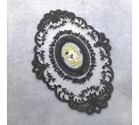 Anevous 1 set de table ovale en dentelle, décoratif, vintage, 31 x 42 cm, napperon en dentelle, motif fleur brodée, lavable, pour décoration de cuisine, salle à manger, noir