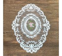 Anevous 1 set de table ovale en dentelle, décoratif, vintage, 31 x 42 cm, napperon en dentelle, motif fleur brodé, lavable, pour décoration de cuisine, salle à manger, blanc A