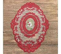 Anevous 1 set de table ovale en dentelle, décoratif, vintage, 31 x 42 cm, napperon en dentelle, motif floral brodé, lavable, pour décoration de cuisine, salle à manger, rouge