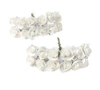 Anevous Lot de 12 roses artificielles en papier - Mini rose en papier - Petite fleur avec tige pour bricolage - Décoration pour bricolage, fête, mariage, bouquet de mariée, blanc