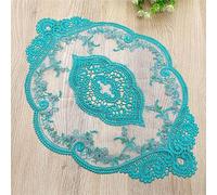 Anevous Lot de 2 sets de table rétro en dentelle, 31x44cm, Nappe brodée décorative ovale faite à la main, nappe fleurie lavable pour cuisine, salle à manger et vase, bleu-vert
