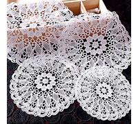 Anevous Lot de 6 sets de table ronds brodés - Sets de table décoratifs en dentelle - Napperons en dentelle - Pour mariage, fête d'anniversaire, vases, nappes, blanc F 20 cm