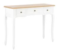Angajara Coiffeuse console blanche en MDF et pin avec 3 tiroirs, 100 x 35 x 78 cm, espace de rangement pour salon, chambre à coucher, couloir, table de rangement avec boutons en fer et support mural