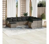 Angajara Ensemble de canapé de jardin 10 pièces avec coussins gris en polyrotin pour terrasse, balcon, véranda, jardin d'hiver et piscine, salon d'extérieur avec éléments modulaires et rembourrage