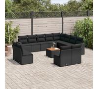 Angajara Ensemble de canapé de jardin 13 pièces avec coussin noir en rotin synthétique - Résistant aux intempéries - Pour terrasse, balcon, véranda, jardin d'hiver