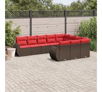 Angajara Ensemble de meubles de jardin 10 pièces en rotin synthétique marron modulaire avec coussin pour terrasse, balcon, véranda, jardin d'hiver et piscine, élément d'assise résistant aux
