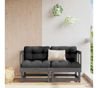 Angajara Lot de 2 canapés d'angle de jardin gris en pin massif avec salon modulaire pour terrasse, balcon, véranda et jardin d'hiver, salon d'extérieur résistant aux intempéries avec cadre en bois