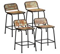 Angajara Lot de 4 tabourets de bar 46 x 35,5 x 70 cm en bois massif vieilli avec pieds en métal, chaise de bar stable avec dossier et repose-pieds, idéal pour cuisine, salle à manger, bistro, comptoir