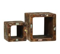 Angajara Meuble TV en bois massif recyclé 36 x 30 x 36 cm, 2 pièces, multicolore, avec espace de rangement et étagères pour salon, étagère pratique et rangement élégant