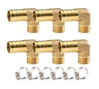 ANGEEK 6 Pièces Raccord Barbelé Coudé 90° en Laiton 19mm x Filetage Extérieur G 1/2" | Raccord Mâle pour Tuyau d'Eau, Air Comprimé | 6 Colliers Inox 304