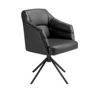 Angel Cerdá 4247 Chaise pivotante de salle à manger design moderne tapissée en similicuir noir et structure de pieds en acier époxy noir avec accoudoirs et système de rotation à 360 degrés