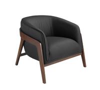 Angel Cerdá 5195 Fauteuil design moderne tapissé en cuir de vachette noir Pieds en bois de noyer
