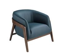 Angel Cerdá 5196 Fauteuil design moderne tapissé en cuir de vachette bleu pétrole et pieds en bois de noyer