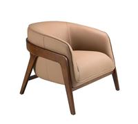 Angel Cerdá 5197 Fauteuil design moderne avec accoudoirs tapissé en cuir de vachette marron et pieds en bois couleur noyer Style élégant et confortable