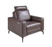 Angel Cerdá 5240 Fauteuil de relaxation électrique tapissé en cuir marron chocolat Pieds en acier inoxydable noir avec port USB-C