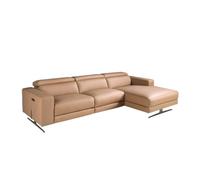 Angel Cerdá 6287 Canapé Chaiselongue de relaxation moderne tapissé en cuir de vachette marron (main droite) Pieds en acier chromé foncé Siège inclinable électrique et ports USB