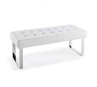 Angel Cerdá - Banquette de Chambre - Revêtue en Similicuir Blanc - Design Moderne avec Pieds en Acier Chromé et Capitonnage - Banquette Auxiliaire pour Chambre à Coucher - 120 x 45 x 42 cm