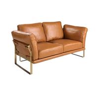 Angel Cerdá - Canapé Design 2 Places Cuir Camel Détails Dorés | Cuir Véritable, Structure Pin, Pieds Acier Inox Doré, Sophistiqué, Pour Salon, 160 x 90 x 84 cm