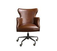 Angel Cerdá - Chaise Bureau Design Moderne Pivotante, Revêtue en Cuir de Vache Marron Foncé | Chaise Bureau Ergonomique avec Dossier Large et Accoudoirs | Détails en Bois Noyer | 74 x 76 x 92 cm
