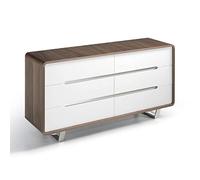 Angel Cerdá - Commode en Bois de Noyer et Blanc Brillant - Meuble Commode avec Six Tiroirs Soft-Closing et Pieds en Acier Chromé - Moderne et Fonctionnelle pour Chambre - 140 x 39 x 70 cm