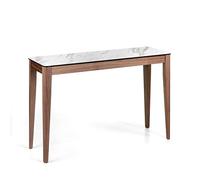 Angel Cerdá - Console avec Plateau en Porcelaine Calacatta et Structure en Noyer - Console d'Entrée Moderne en Bois et Marbre - Design Élégant et Polyvalent - 120 x 39 x 75 cm