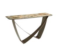 Table console rectangulaire en marbre porcelaine et acier métallique taupe