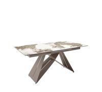 Table de salle à manger rectangulaire à rallonge en marbre porcelaine et acier gris taupe