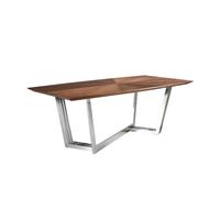 Angel Cerdá - Table a Manger Moderne Ovale en Noyer Massif Naturel | Pieds en Acier chromé | Design Innovant et Élégant | pour 8 Convives | Plateau Fixe | 220 x 110 x 77 cm