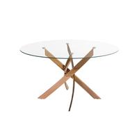 Angel Cerdá - Table a Manger Moderne Ronde en Verre trempé Transparent | Pieds Acier Inoxydable Or Rosé | Élégante et Design | pour 4 Convives | Ø110 x 75 cm