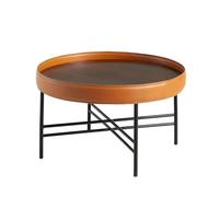 Angel Cerdá - Table Basse Design avec Plateau en Cuir de Vachette Cognac et Bois de Noyer Naturel | Table Basse Ronde Contemporaine et Élégante | Pieds Acier Foncé | Idéale pour Salon | Ø62 x 35 cm