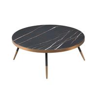 Angel Cerdá - Table Basse Ronde en Marbre Noir et Acier Bronzé - Table Basse Moderne et Sophistiquée - Originale et Polyvalente - Matériaux Résistants - Ø90 x 30 cm