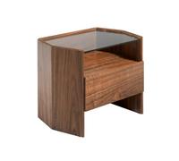 Angel Cerdá - Table de Chevet Hexagonale en Bois de Noyer et Verre Trempé - Design Moderne avec Tiroir à Fermeture Douce et Fond Creux - 65 x 45 x 50 cm