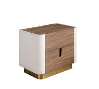 Ángel Cerdá - Table de Nuit Rectangulaire avec Tiroirs - Design Élégant et Fonctionnel - 60 X 42 X 50 Cm - Structure en Noyer Naturel, Face en Beige Mat et Base en Acier Inoxydable Doré Poli