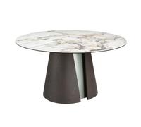 Angel Cerdá - Table de salle à manger ronde modèle 1201 - Plateau en marbre porcelaine blanc veiné - Pieds en bois de chêne cendré et MDF argenté