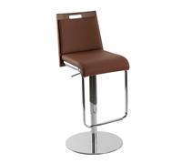 Angel Cerdá - Tabouret de Cuisine Haut Réglable en Hauteur - Revêtement en Similicuir Marron avec Dossier en Noyer - Design Moderne avec Pieds en Acier Chromé - 48 x 40 x 84/108 cm