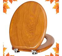 Angel Shield Abattant de WC en bois naturel avec charnières en alliage de zinc, siège de toilette en bois anti-pincement, siège de toilette antibactérien de haute qualité (jaune chêne)
