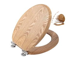 Angel Shield Lunette de toilette en bois antibactérien de haute qualité avec charnières réglables à dégagement rapide, facile à nettoyer et à monter pour salle de bain, 45 x 37 x 5,6 cm (chêne massif)