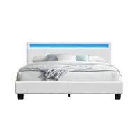 angel - Solide et Confortable Lit 140x200 avec Sommier Tte de Lit avec Eclairage LED Couleur BLANC Pieds en 10 cm