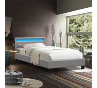 angel - Solide et Confortable Lit 70x190 avec Sommier + Tête de Lit avec Eclairage LED Couleur GRIS + Pieds en 10 cm pour matelas en - 13 Lattes - revetement PVC Simili facile d'entretien - Montage R